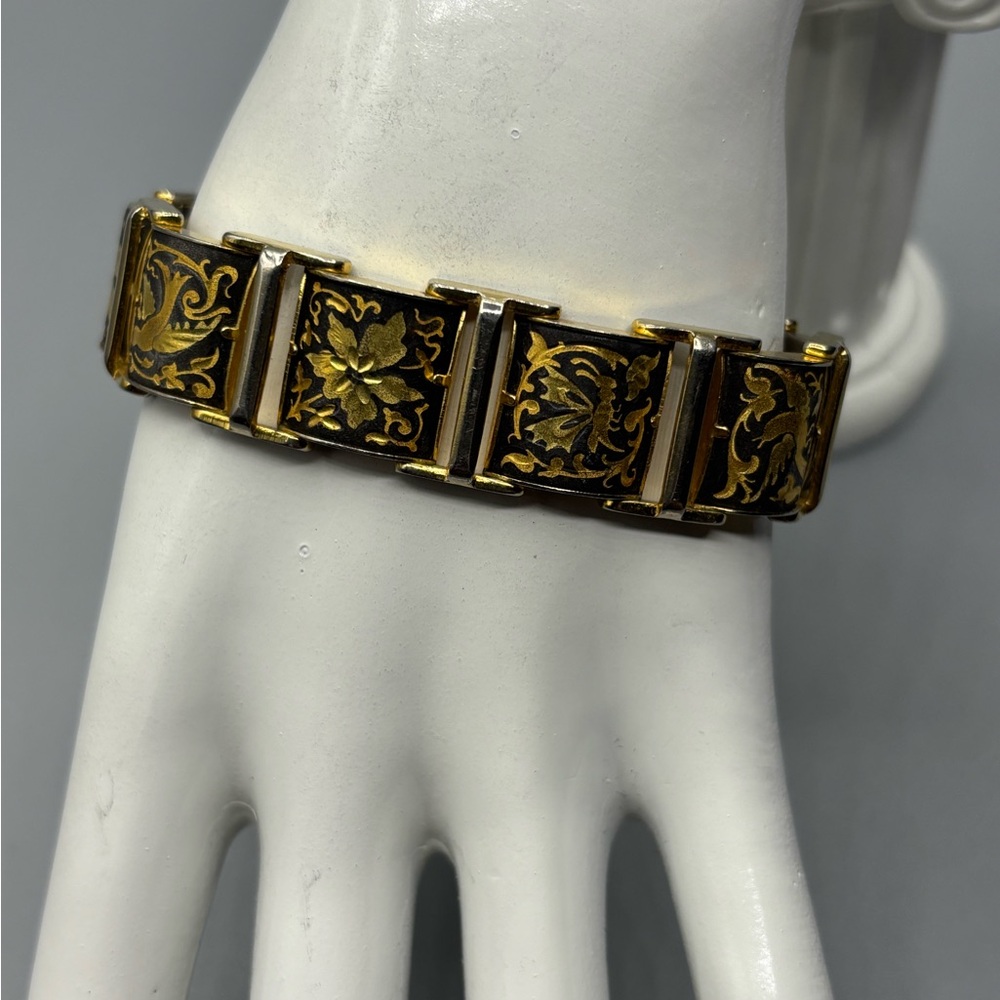 Gold and Black Floral Damascene Bracelet JP112